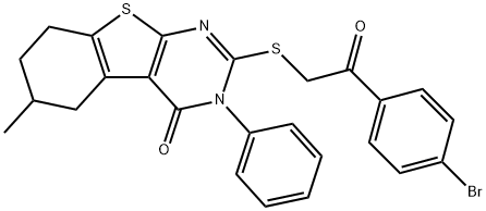 2-{[2-(4-bromophenyl)-2-oxoethyl]sulfanyl}-6-methyl-3-phenyl-5,6,7,8-tetrahydro[1]benzothieno[2,3-d]pyrimidin-4(3H)-one 구조식 이미지