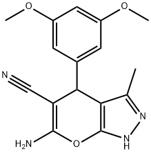 6-amino-4-(3,5-dimethoxyphenyl)-3-methyl-1,4-dihydropyrano[2,3-c]pyrazole-5-carbonitrile 구조식 이미지