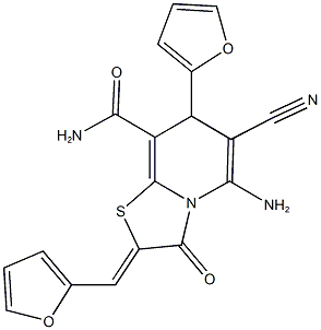 5-amino-6-cyano-7-(2-furyl)-2-(2-furylmethylene)-3-oxo-2,3-dihydro-7H-[1,3]thiazolo[3,2-a]pyridine-8-carboxamide 구조식 이미지