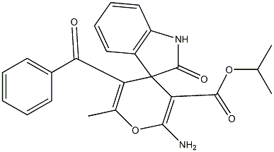 isopropyl 2-amino-5-benzoyl-6-methyl-1',3'-dihydro-2'-oxospiro[4H-pyran-4,3'-(2'H)-indole]-3-carboxylate Structure
