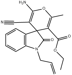 1-allyl-6'-amino-5'-cyano-1,3-dihydro-3'-ethoxycarbonyl-2'-methyl-2-oxospiro[2H-indole-3,4'-(4'H)-pyran] 구조식 이미지