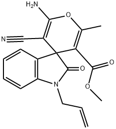 1-allyl-6'-amino-5'-cyano-1,3-dihydro-3'-methoxycarbonyl-2'-methyl-2-oxospiro[2H-indole-3,4'-(4'H)-pyran] Structure