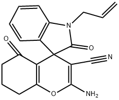 1-allyl-2'-amino-3'-cyano-1,3,5',6',7',8'-hexahydro-2,5'-dioxospiro[2H-indole-3,4'-(4'H)-chromene] 구조식 이미지