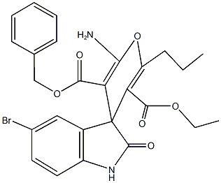 3'-benzyl 5'-ethyl 2'-amino-5-bromo-1,3-dihydro-6'-propyl-2-oxospiro[2H-indole-3,4'-(4'H)-pyran]-3',5'-dicarboxylate 구조식 이미지