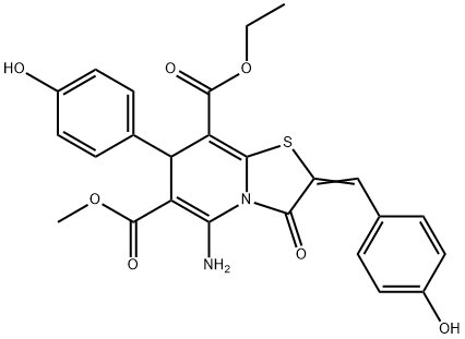 8-ethyl 6-methyl 5-amino-2-(4-hydroxybenzylidene)-7-(4-hydroxyphenyl)-3-oxo-2,3-dihydro-7H-[1,3]thiazolo[3,2-a]pyridine-6,8-dicarboxylate Structure