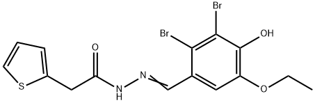 N'-(2,3-dibromo-5-ethoxy-4-hydroxybenzylidene)-2-(2-thienyl)acetohydrazide 구조식 이미지