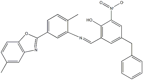 4-benzyl-2-nitro-6-({[2-methyl-5-(5-methyl-1,3-benzoxazol-2-yl)phenyl]imino}methyl)phenol Structure