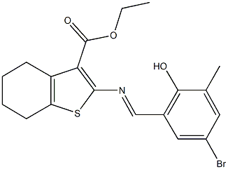 ethyl 2-[(5-bromo-2-hydroxy-3-methylbenzylidene)amino]-4,5,6,7-tetrahydro-1-benzothiophene-3-carboxylate 구조식 이미지