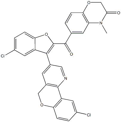 6-{[5-chloro-3-(9-chloro-5H-chromeno[4,3-b]pyridin-3-yl)-1-benzofuran-2-yl]carbonyl}-4-methyl-2H-1,4-benzoxazin-3(4H)-one Structure