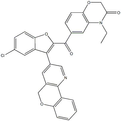 6-{[5-chloro-3-(5H-chromeno[4,3-b]pyridin-3-yl)-1-benzofuran-2-yl]carbonyl}-4-ethyl-2H-1,4-benzoxazin-3(4H)-one Structure