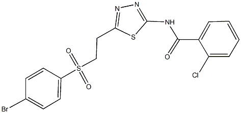 N-(5-{2-[(4-bromophenyl)sulfonyl]ethyl}-1,3,4-thiadiazol-2-yl)-2-chlorobenzamide 구조식 이미지