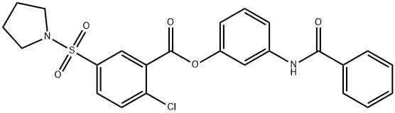 3-(benzoylamino)phenyl 2-chloro-5-(1-pyrrolidinylsulfonyl)benzoate 구조식 이미지