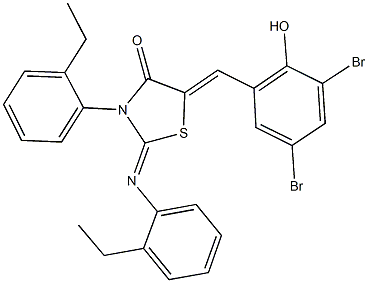 5-(3,5-dibromo-2-hydroxybenzylidene)-3-(2-ethylphenyl)-2-[(2-ethylphenyl)imino]-1,3-thiazolidin-4-one Structure