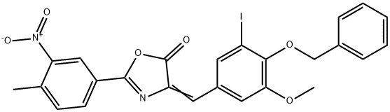 4-[4-(benzyloxy)-3-iodo-5-methoxybenzylidene]-2-{3-nitro-4-methylphenyl}-1,3-oxazol-5(4H)-one 구조식 이미지