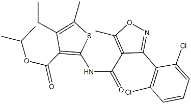 isopropyl 2-({[3-(2,6-dichlorophenyl)-5-methyl-4-isoxazolyl]carbonyl}amino)-4-ethyl-5-methyl-3-thiophenecarboxylate 구조식 이미지