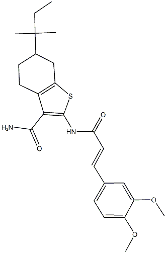 2-{[3-(3,4-dimethoxyphenyl)acryloyl]amino}-6-tert-pentyl-4,5,6,7-tetrahydro-1-benzothiophene-3-carboxamide 구조식 이미지