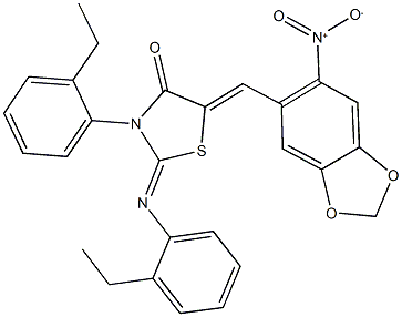 3-(2-ethylphenyl)-2-[(2-ethylphenyl)imino]-5-({6-nitro-1,3-benzodioxol-5-yl}methylene)-1,3-thiazolidin-4-one 구조식 이미지