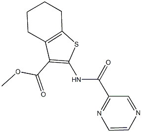 methyl 2-[(2-pyrazinylcarbonyl)amino]-4,5,6,7-tetrahydro-1-benzothiophene-3-carboxylate 구조식 이미지