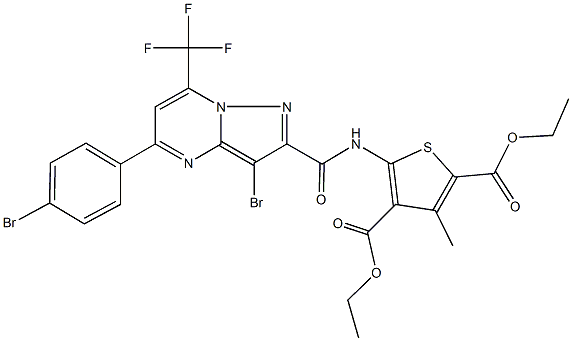 diethyl 5-({[3-bromo-5-(4-bromophenyl)-7-(trifluoromethyl)pyrazolo[1,5-a]pyrimidin-2-yl]carbonyl}amino)-3-methyl-2,4-thiophenedicarboxylate 구조식 이미지