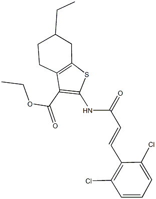 ethyl 2-{[3-(2,6-dichlorophenyl)acryloyl]amino}-6-ethyl-4,5,6,7-tetrahydro-1-benzothiophene-3-carboxylate 구조식 이미지