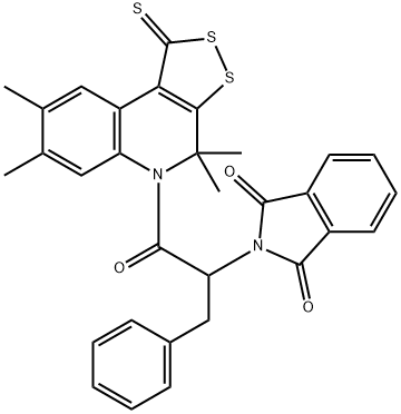 2-[1-benzyl-2-oxo-2-(4,4,7,8-tetramethyl-1-thioxo-1,4-dihydro-5H-[1,2]dithiolo[3,4-c]quinolin-5-yl)ethyl]-1H-isoindole-1,3(2H)-dione Structure