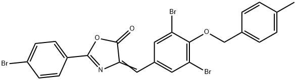 2-(4-bromophenyl)-4-{3,5-dibromo-4-[(4-methylbenzyl)oxy]benzylidene}-1,3-oxazol-5(4H)-one 구조식 이미지