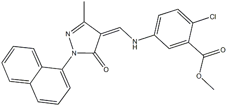 methyl 2-chloro-5-({[3-methyl-1-(1-naphthyl)-5-oxo-1,5-dihydro-4H-pyrazol-4-ylidene]methyl}amino)benzoate 구조식 이미지
