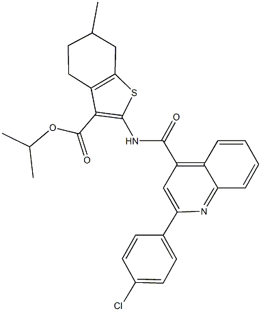 isopropyl 2-({[2-(4-chlorophenyl)-4-quinolinyl]carbonyl}amino)-6-methyl-4,5,6,7-tetrahydro-1-benzothiophene-3-carboxylate 구조식 이미지