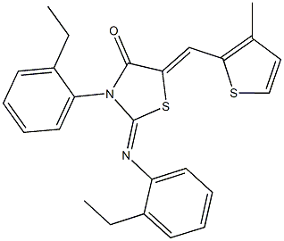 3-(2-ethylphenyl)-2-[(2-ethylphenyl)imino]-5-[(3-methyl-2-thienyl)methylene]-1,3-thiazolidin-4-one Structure