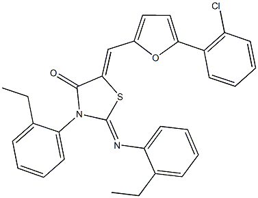 5-{[5-(2-chlorophenyl)-2-furyl]methylene}-3-(2-ethylphenyl)-2-[(2-ethylphenyl)imino]-1,3-thiazolidin-4-one 구조식 이미지