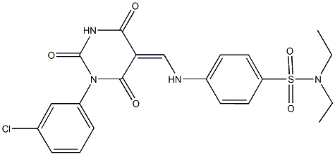 4-{[(1-(3-chlorophenyl)-2,4,6-trioxotetrahydro-5(2H)-pyrimidinylidene)methyl]amino}-N,N-diethylbenzenesulfonamide 구조식 이미지