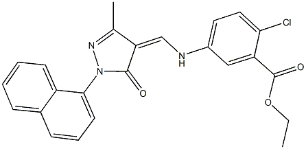 ethyl 2-chloro-5-({[3-methyl-1-(1-naphthyl)-5-oxo-1,5-dihydro-4H-pyrazol-4-ylidene]methyl}amino)benzoate 구조식 이미지