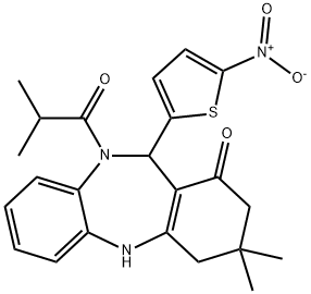 11-{5-nitro-2-thienyl}-10-isobutyryl-3,3-dimethyl-2,3,4,5,10,11-hexahydro-1H-dibenzo[b,e][1,4]diazepin-1-one 구조식 이미지