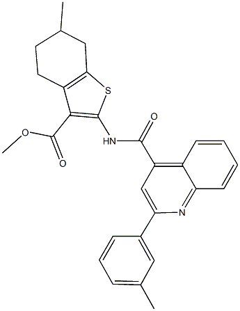 methyl 6-methyl-2-({[2-(3-methylphenyl)-4-quinolinyl]carbonyl}amino)-4,5,6,7-tetrahydro-1-benzothiophene-3-carboxylate Structure