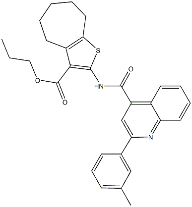 propyl 2-({[2-(3-methylphenyl)-4-quinolinyl]carbonyl}amino)-5,6,7,8-tetrahydro-4H-cyclohepta[b]thiophene-3-carboxylate Structure