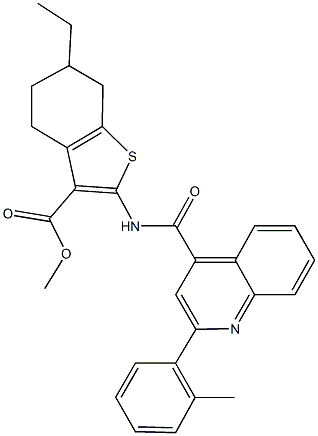 methyl 6-ethyl-2-({[2-(2-methylphenyl)-4-quinolinyl]carbonyl}amino)-4,5,6,7-tetrahydro-1-benzothiophene-3-carboxylate Structure