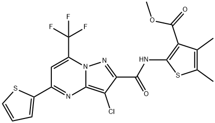 methyl 2-({[3-chloro-5-(2-thienyl)-7-(trifluoromethyl)pyrazolo[1,5-a]pyrimidin-2-yl]carbonyl}amino)-4,5-dimethyl-3-thiophenecarboxylate 구조식 이미지
