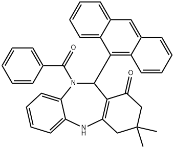 11-(9-anthryl)-10-benzoyl-3,3-dimethyl-2,3,4,5,10,11-hexahydro-1H-dibenzo[b,e][1,4]diazepin-1-one 구조식 이미지