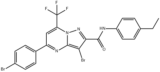3-bromo-5-(4-bromophenyl)-N-(4-ethylphenyl)-7-(trifluoromethyl)pyrazolo[1,5-a]pyrimidine-2-carboxamide 구조식 이미지