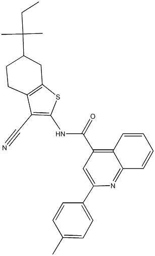 N-(3-cyano-6-tert-pentyl-4,5,6,7-tetrahydro-1-benzothien-2-yl)-2-(4-methylphenyl)-4-quinolinecarboxamide 구조식 이미지