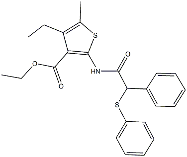 ethyl 4-ethyl-5-methyl-2-{[phenyl(phenylsulfanyl)acetyl]amino}-3-thiophenecarboxylate Structure