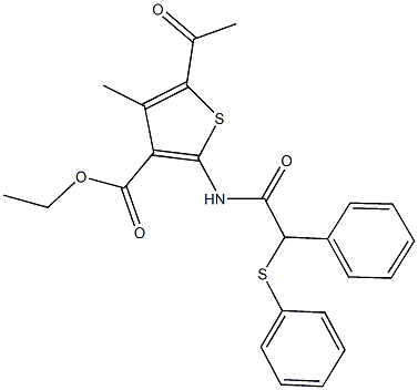 ethyl 5-acetyl-4-methyl-2-{[phenyl(phenylsulfanyl)acetyl]amino}-3-thiophenecarboxylate 구조식 이미지