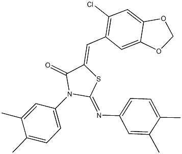 5-[(6-chloro-1,3-benzodioxol-5-yl)methylene]-3-(3,4-dimethylphenyl)-2-[(3,4-dimethylphenyl)imino]-1,3-thiazolidin-4-one Structure