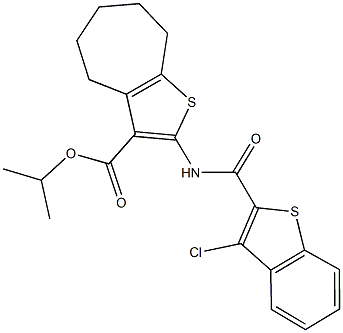 isopropyl 2-{[(3-chloro-1-benzothien-2-yl)carbonyl]amino}-5,6,7,8-tetrahydro-4H-cyclohepta[b]thiophene-3-carboxylate 구조식 이미지