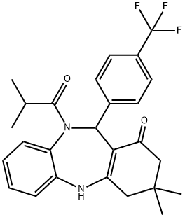 10-isobutyryl-3,3-dimethyl-11-[4-(trifluoromethyl)phenyl]-2,3,4,5,10,11-hexahydro-1H-dibenzo[b,e][1,4]diazepin-1-one Structure