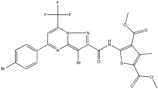 dimethyl 5-({[3-bromo-5-(4-bromophenyl)-7-(trifluoromethyl)pyrazolo[1,5-a]pyrimidin-2-yl]carbonyl}amino)-3-methyl-2,4-thiophenedicarboxylate 구조식 이미지