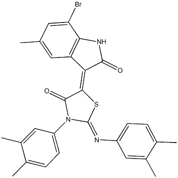 7-bromo-3-{3-(3,4-dimethylphenyl)-2-[(3,4-dimethylphenyl)imino]-4-oxo-1,3-thiazolidin-5-ylidene}-5-methyl-1,3-dihydro-2H-indol-2-one Structure