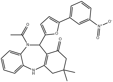 10-acetyl-11-(5-{3-nitrophenyl}-2-furyl)-3,3-dimethyl-2,3,4,5,10,11-hexahydro-1H-dibenzo[b,e][1,4]diazepin-1-one 구조식 이미지