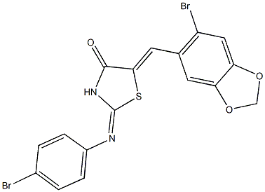 5-[(6-bromo-1,3-benzodioxol-5-yl)methylene]-2-[(4-bromophenyl)imino]-1,3-thiazolidin-4-one 구조식 이미지