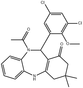 10-acetyl-11-(3,5-dichloro-2-methoxyphenyl)-3,3-dimethyl-2,3,4,5,10,11-hexahydro-1H-dibenzo[b,e][1,4]diazepin-1-one Structure